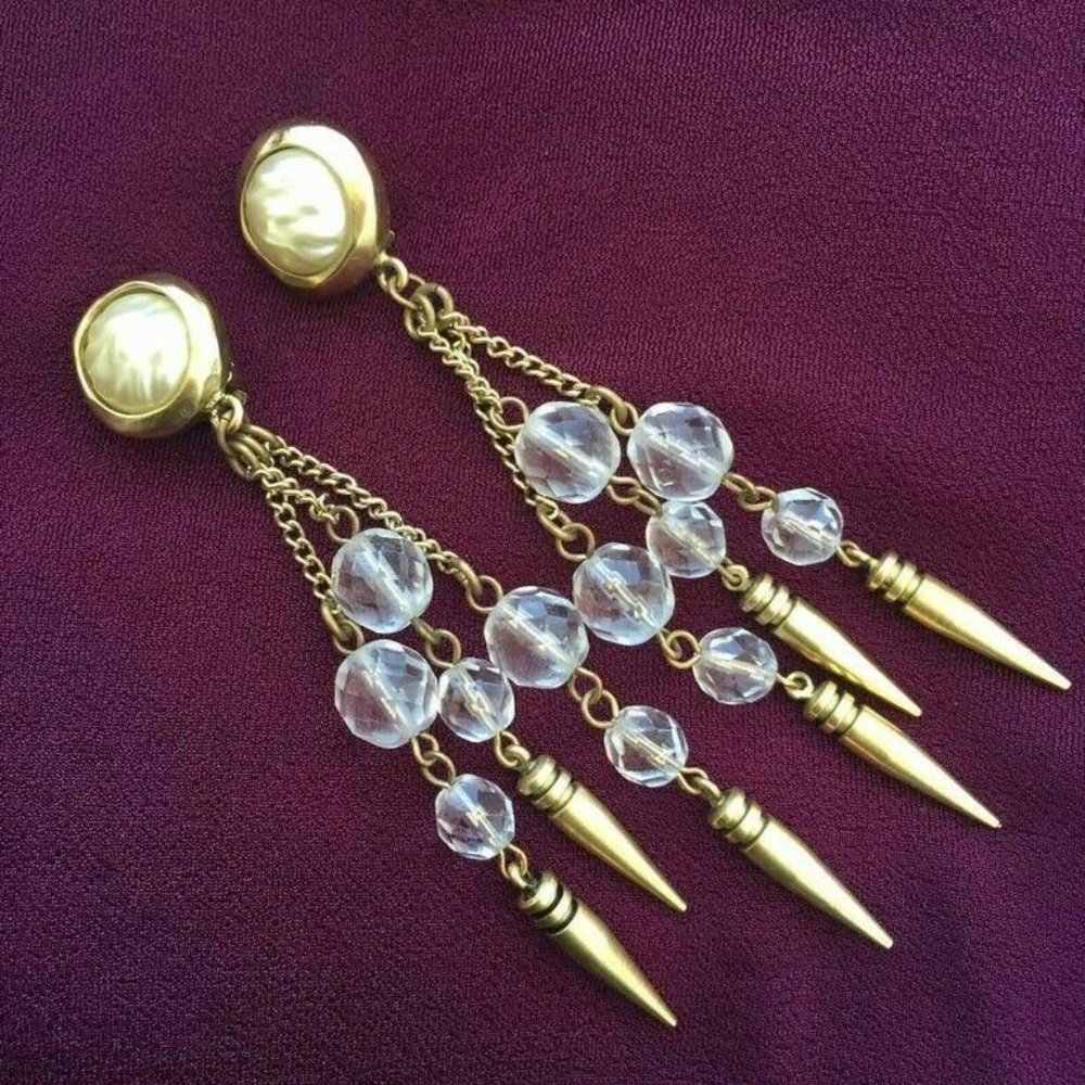VTG Robert Lee Morris Pearl Spike EARRINGS Long verified authentic